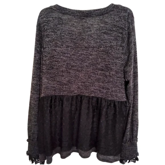 ANTHROPOLOGIE RO+DE Black/Gray Amirah Lace Long Smocked Cuff Sleeve Top XL - Picture 7 of 16